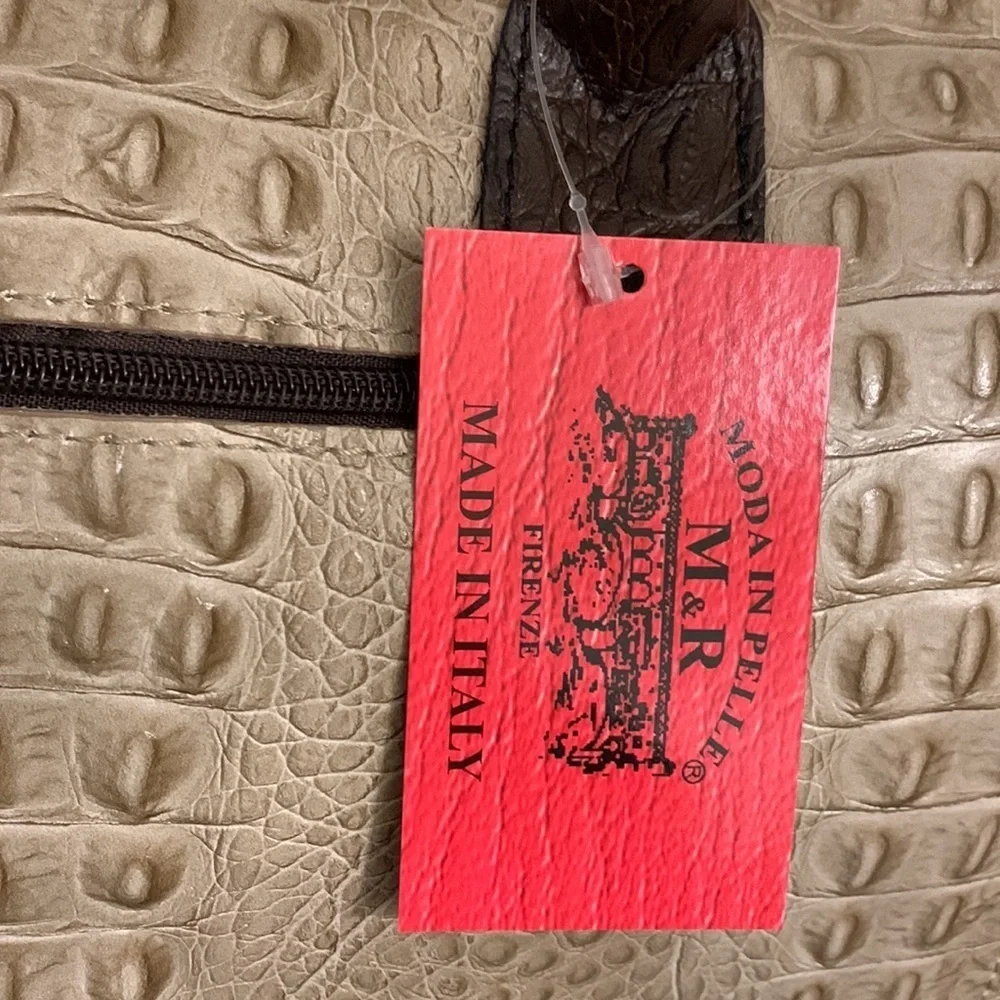 Croc Embossed Italian Leather Satchel in Taupe